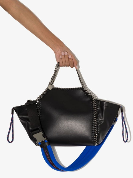 Black Faux Leather Chain Tote Bag