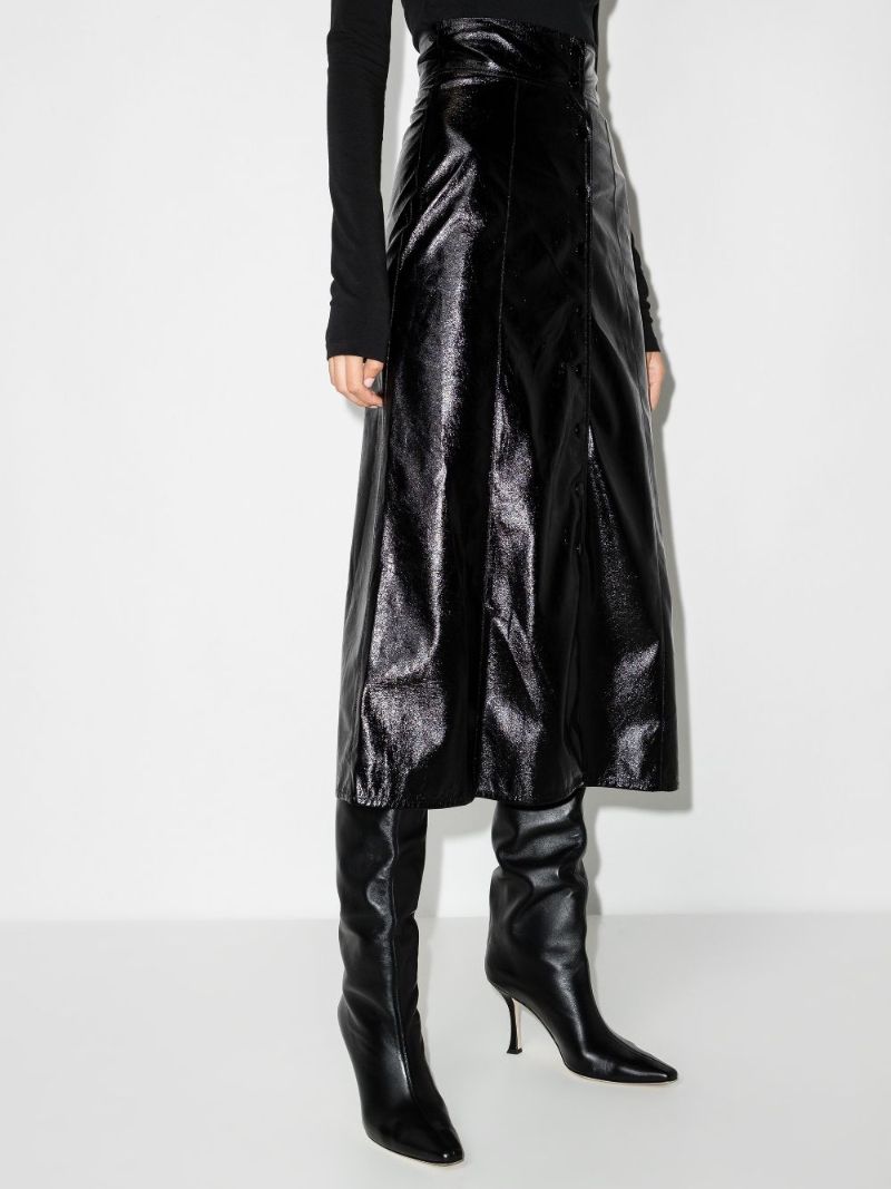 Baxomili Faux Leather Midi Skirt