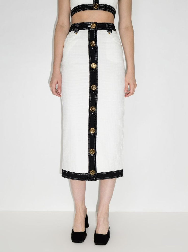 High Waist Cotton Midi Skirt
