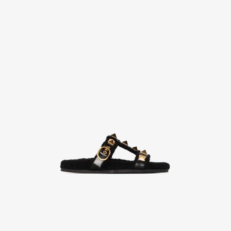 Black Roman Stud Leather Sandals