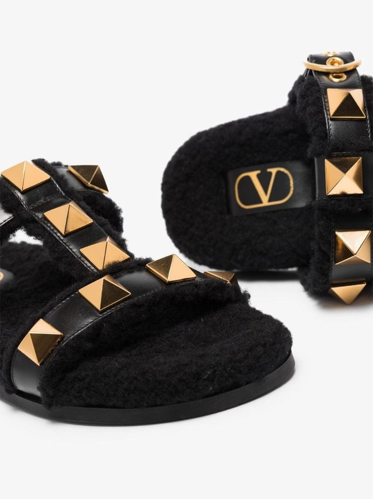 Black Roman Stud Leather Sandals