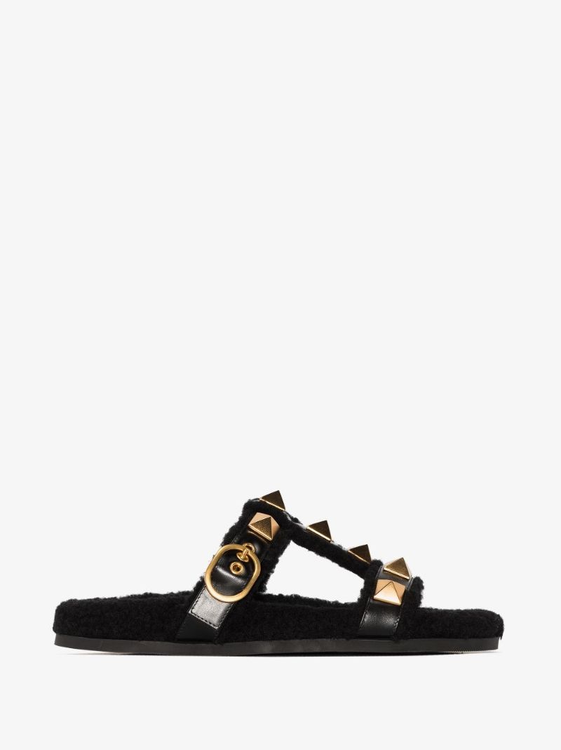Black Roman Stud Leather Sandals