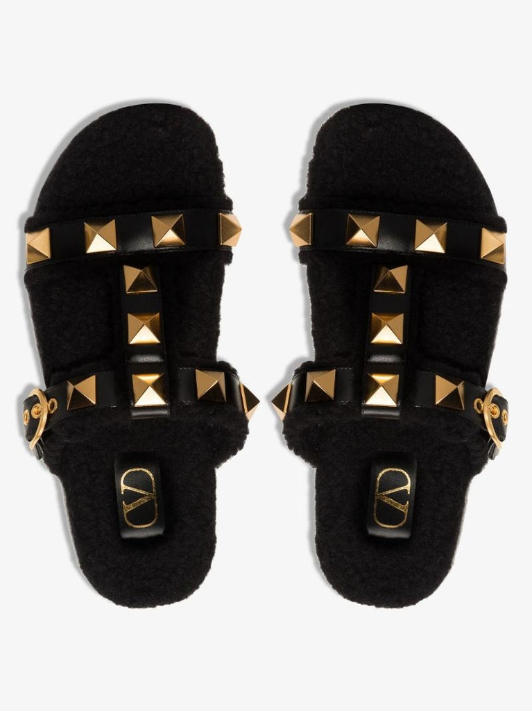 Black Roman Stud Leather Sandals