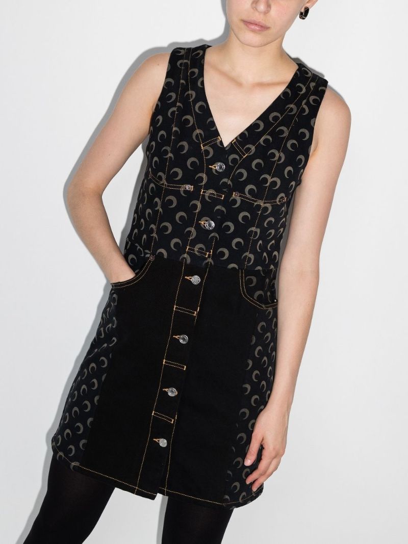 Regenerated Crescent Moon Denim Mini Dress