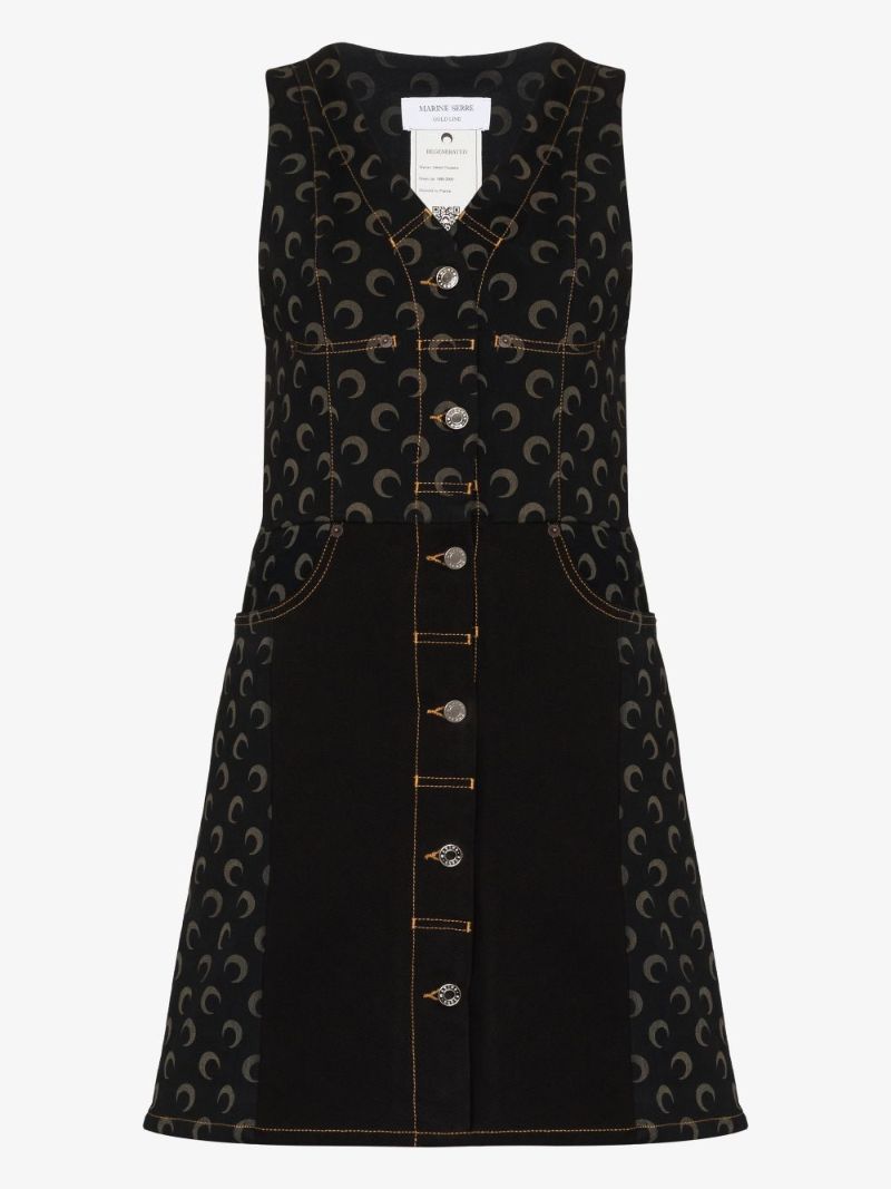 Regenerated Crescent Moon Denim Mini Dress