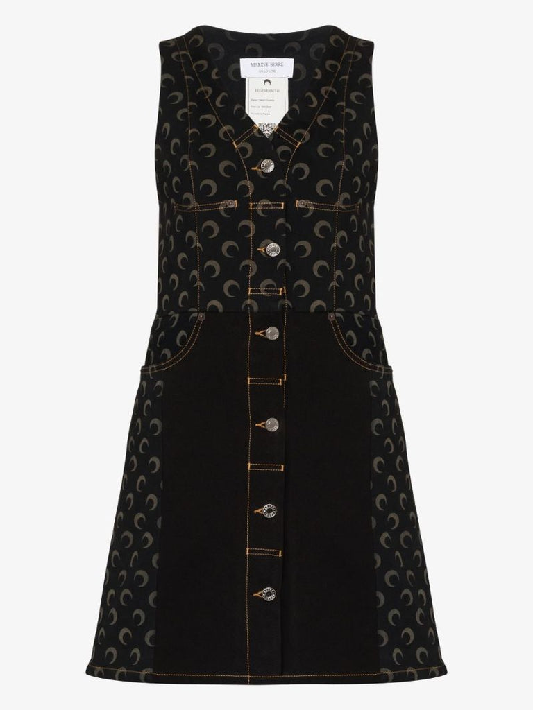Regenerated Crescent Moon Denim Mini Dress