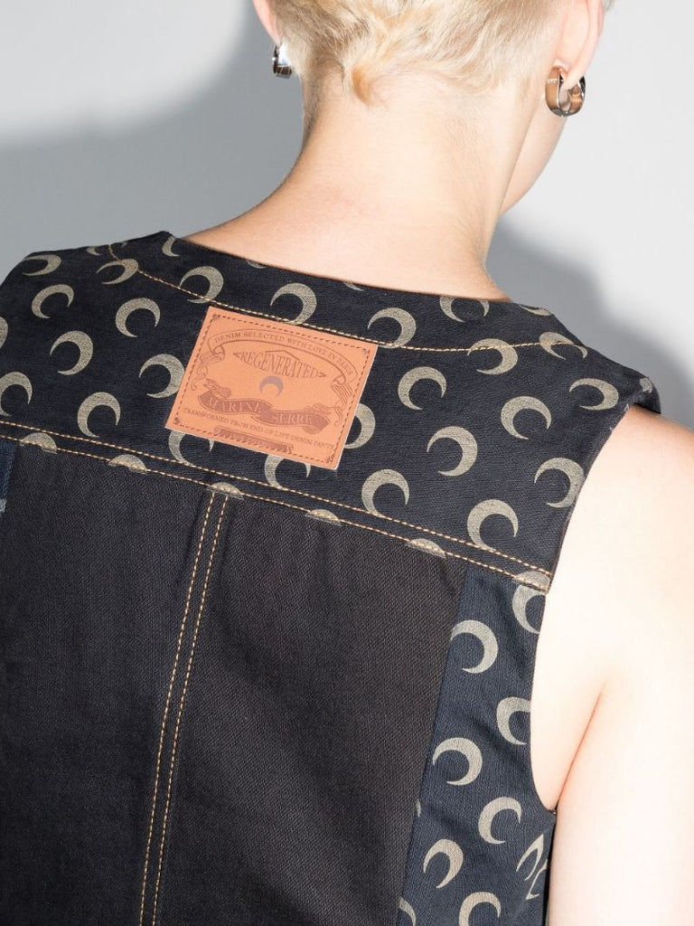 Regenerated Crescent Moon Denim Mini Dress