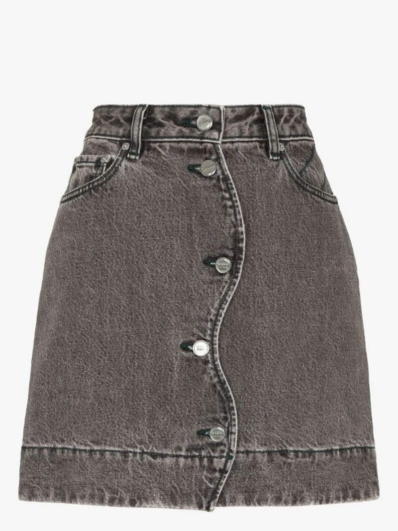 Scallop Placket Denim Mini Skirt