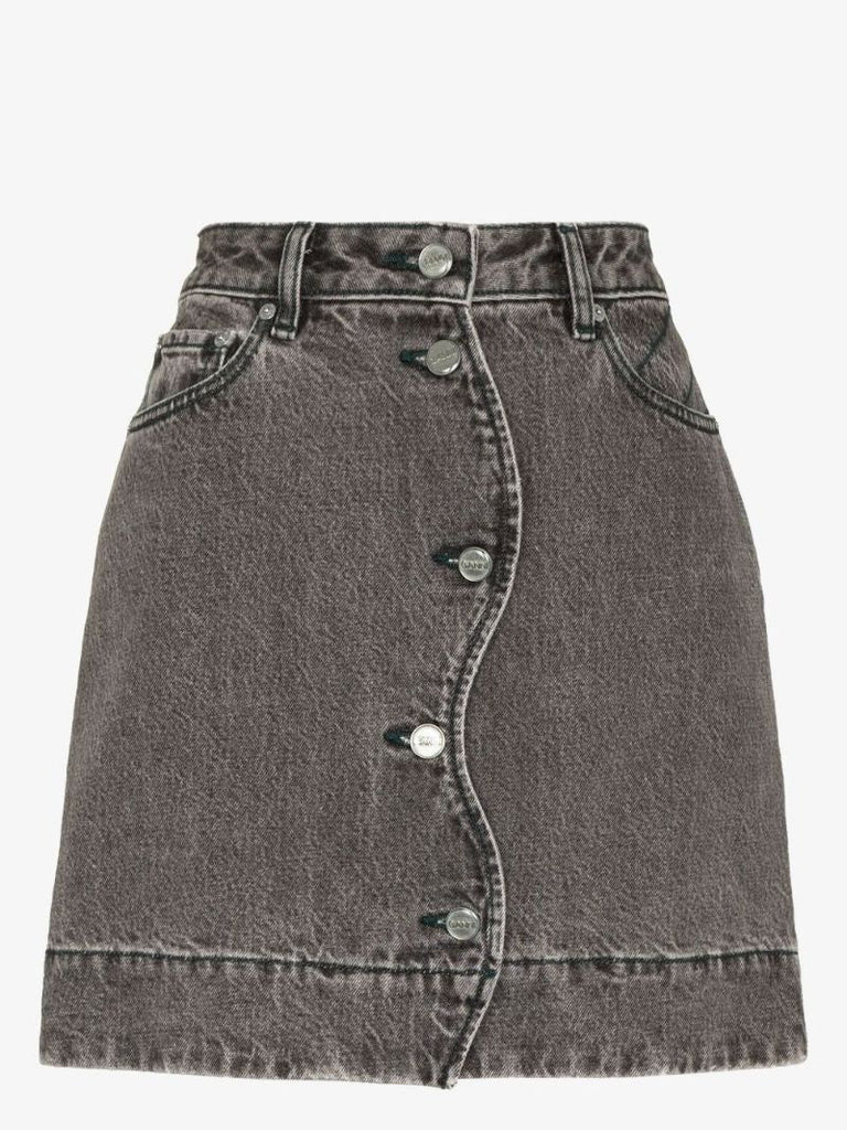 Scallop Placket Denim Mini Skirt