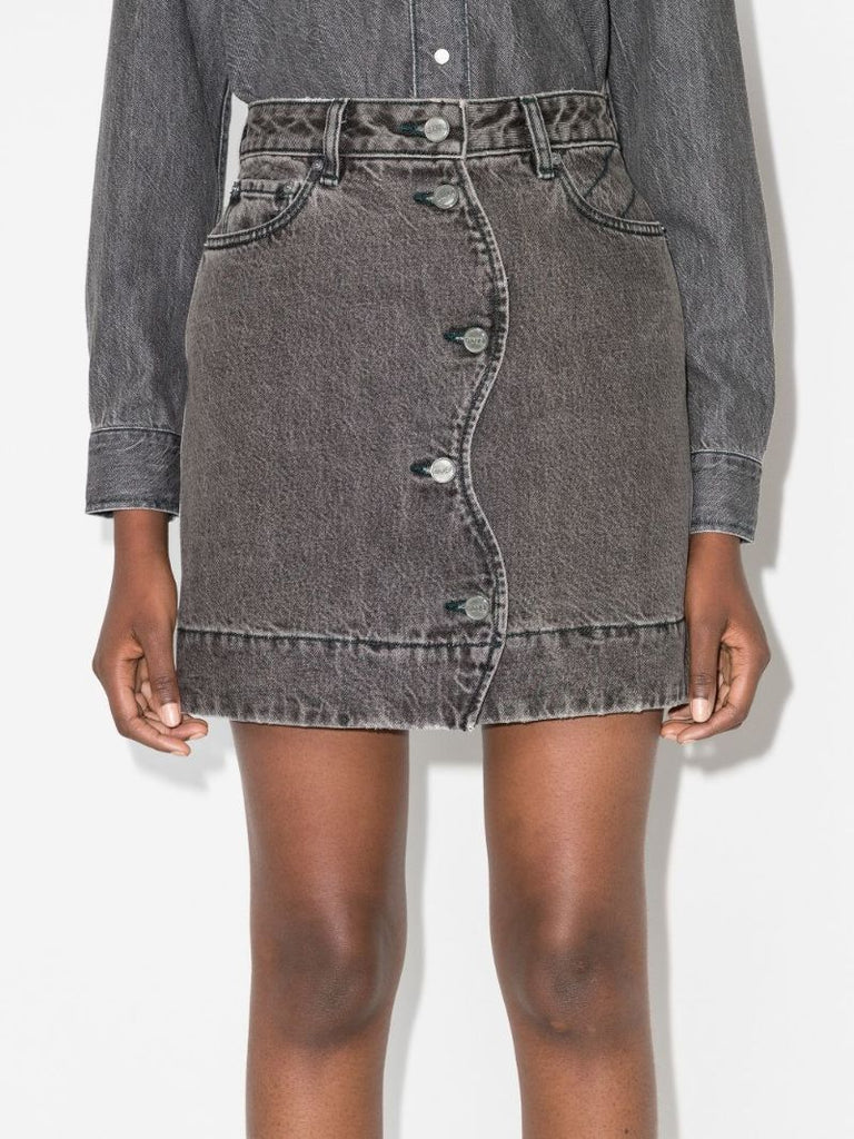 Scallop Placket Denim Mini Skirt
