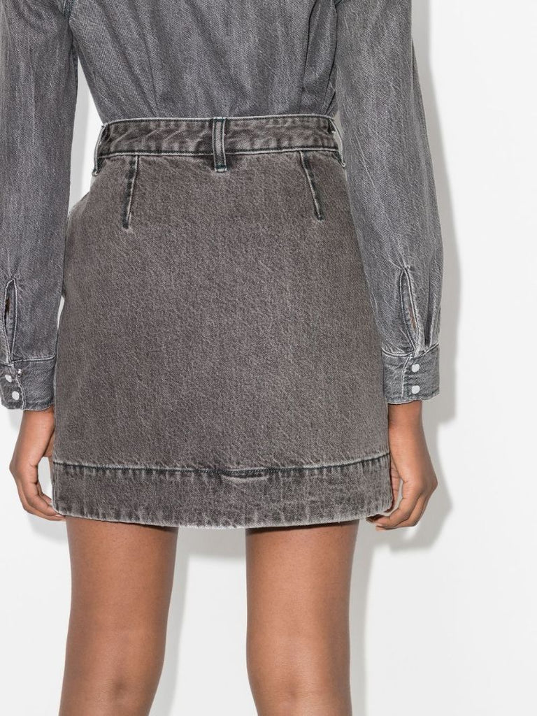Scallop Placket Denim Mini Skirt