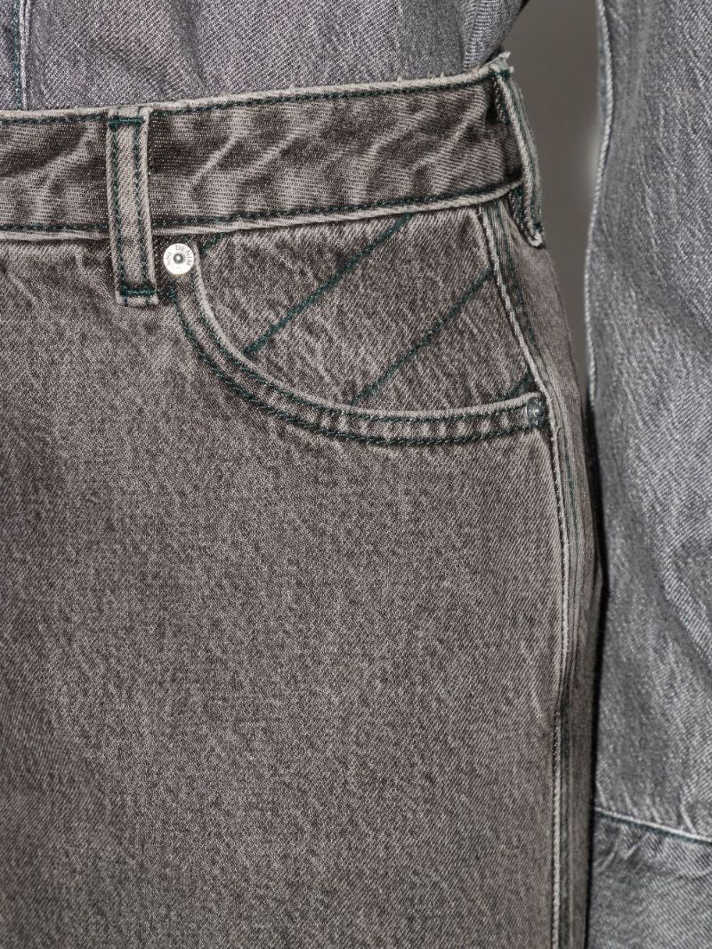 Scallop Placket Denim Mini Skirt