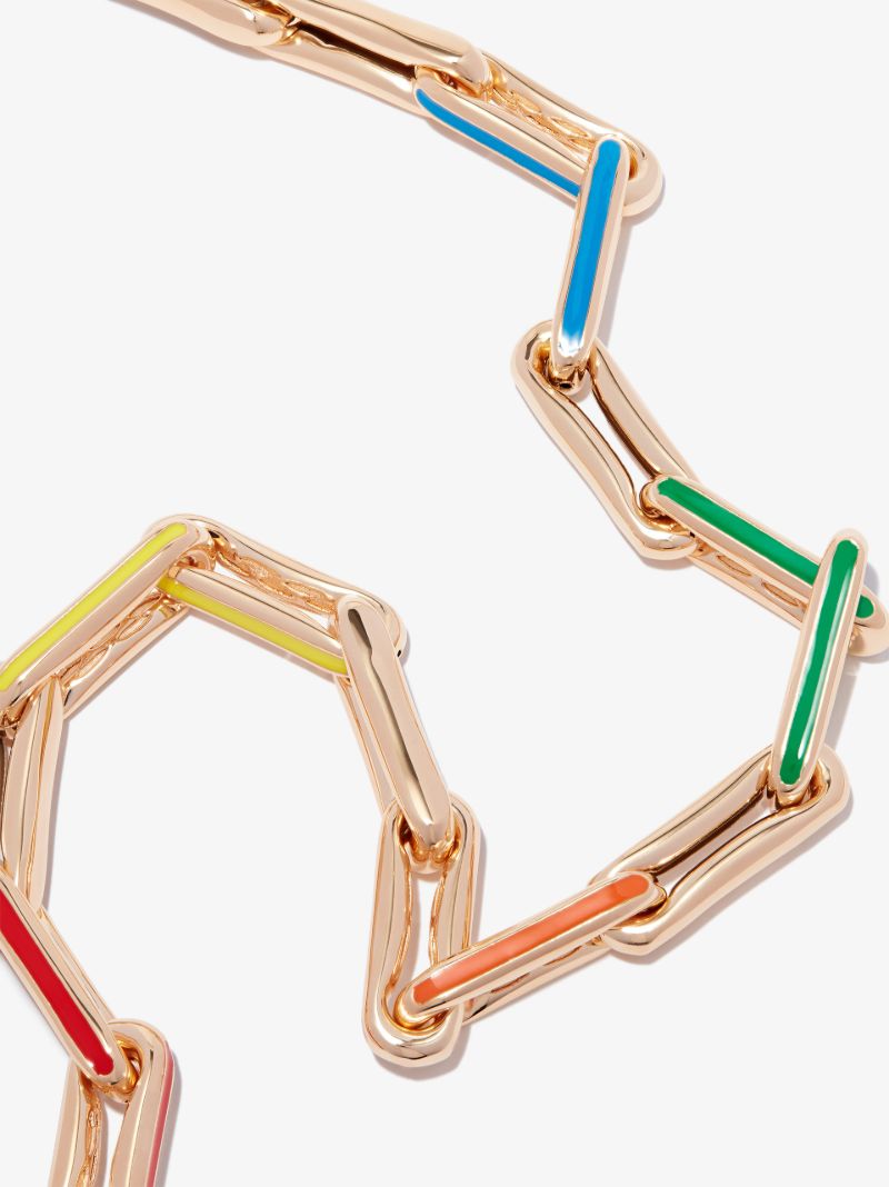 14k Yellow Gold Long Link Rainbow Enamel Necklace