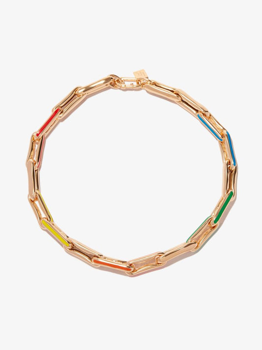 14k Yellow Gold Long Link Rainbow Enamel Necklace