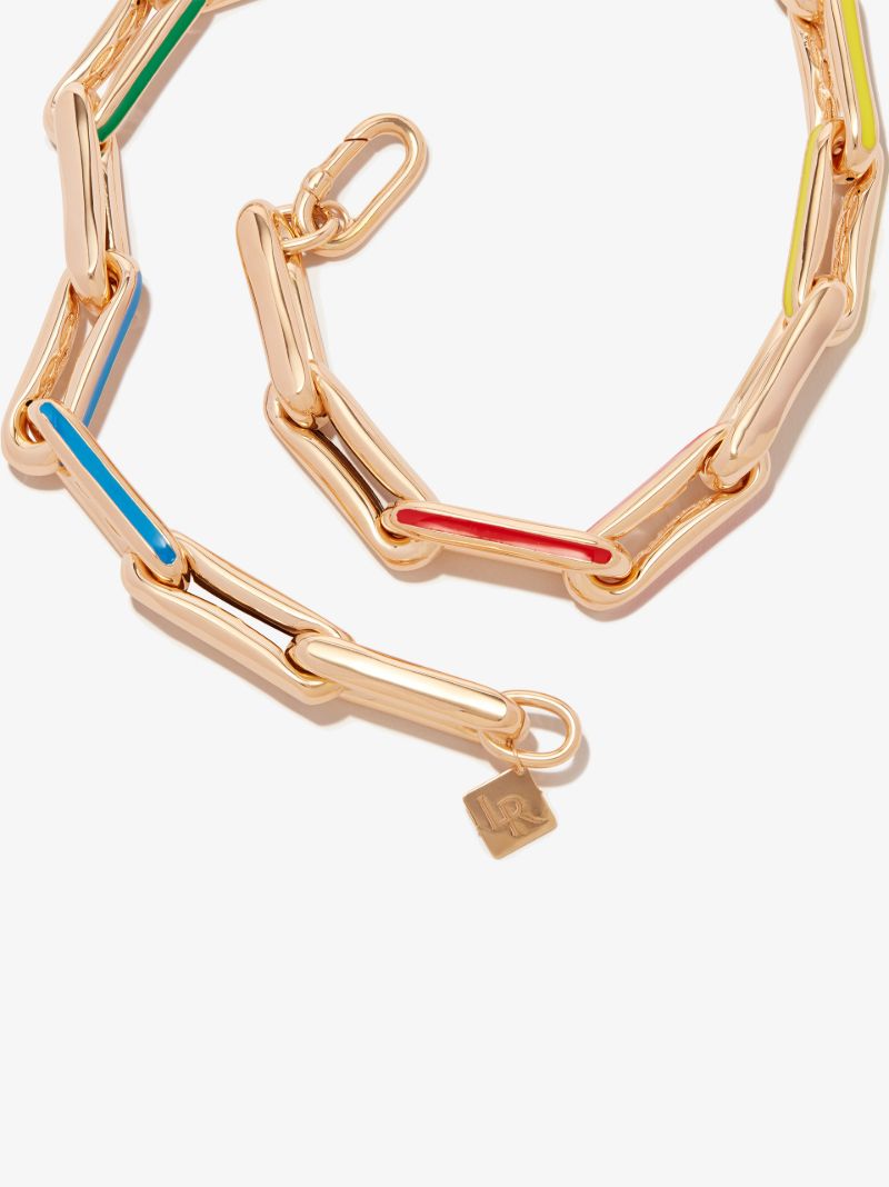 14k Yellow Gold Long Link Rainbow Enamel Necklace
