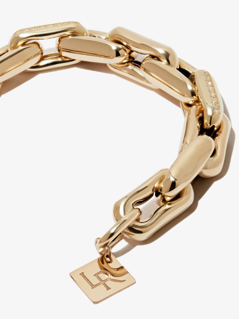 14k Yellow Gold Small Square Link Diamond Bracelet