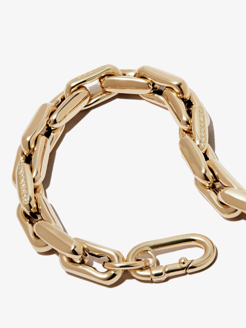 14k Yellow Gold Small Square Link Diamond Bracelet