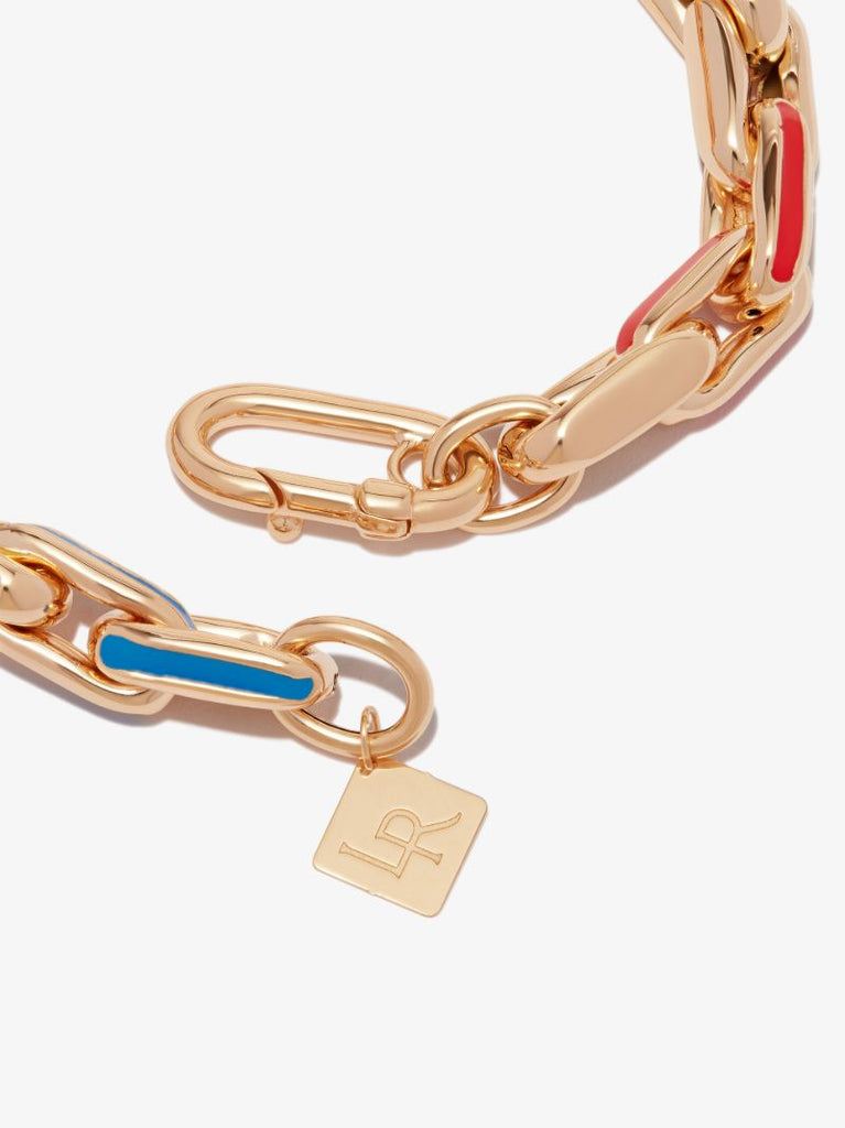 14k Yellow Gold Small Square Link Rainbow Enamel Bracelet