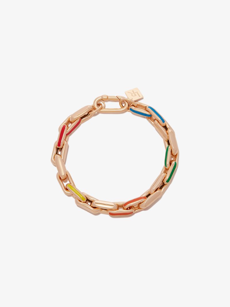 14k Yellow Gold Small Square Link Rainbow Enamel Bracelet