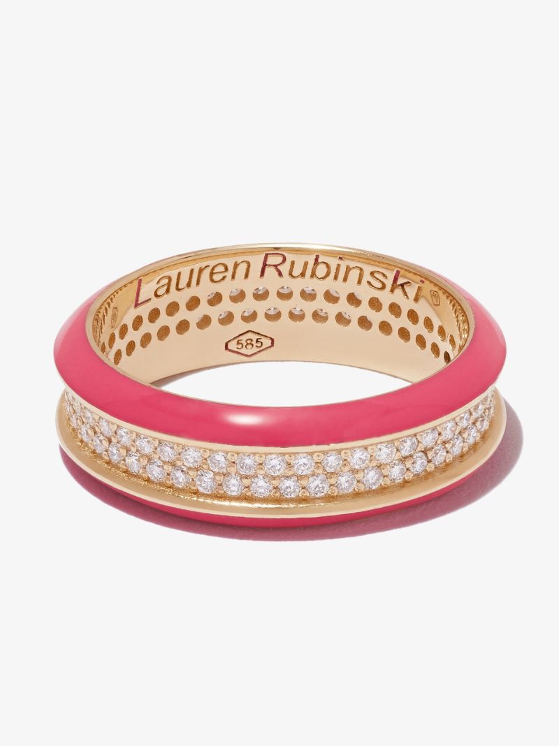 14k Yellow Gold Enamel Diamond Ring