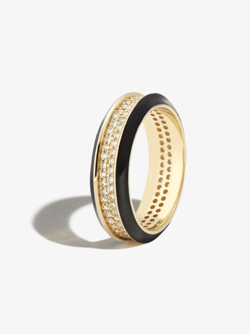 14k Yellow Gold Enamel Diamond Ring