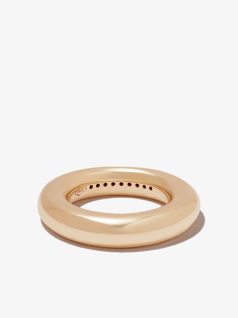 14k Yellow Gold Puffy Diamond Ring