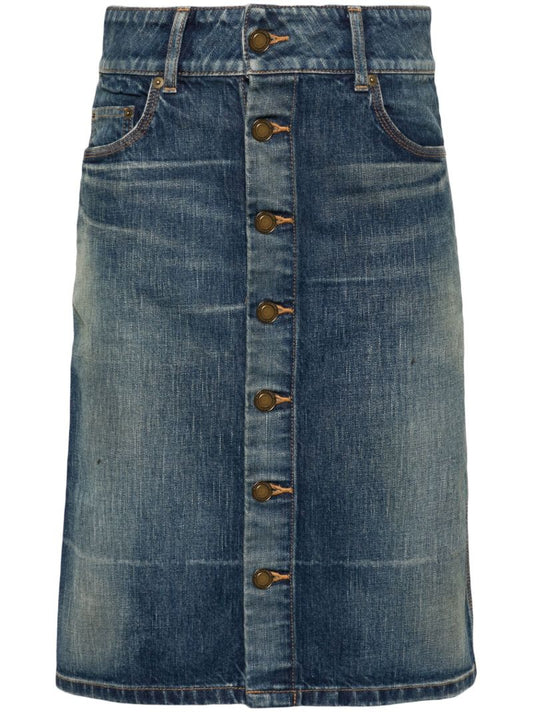 Blue Button-up Denim Skirt