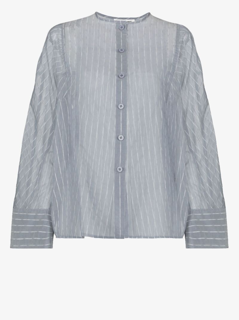 Collarless Striped Shirt