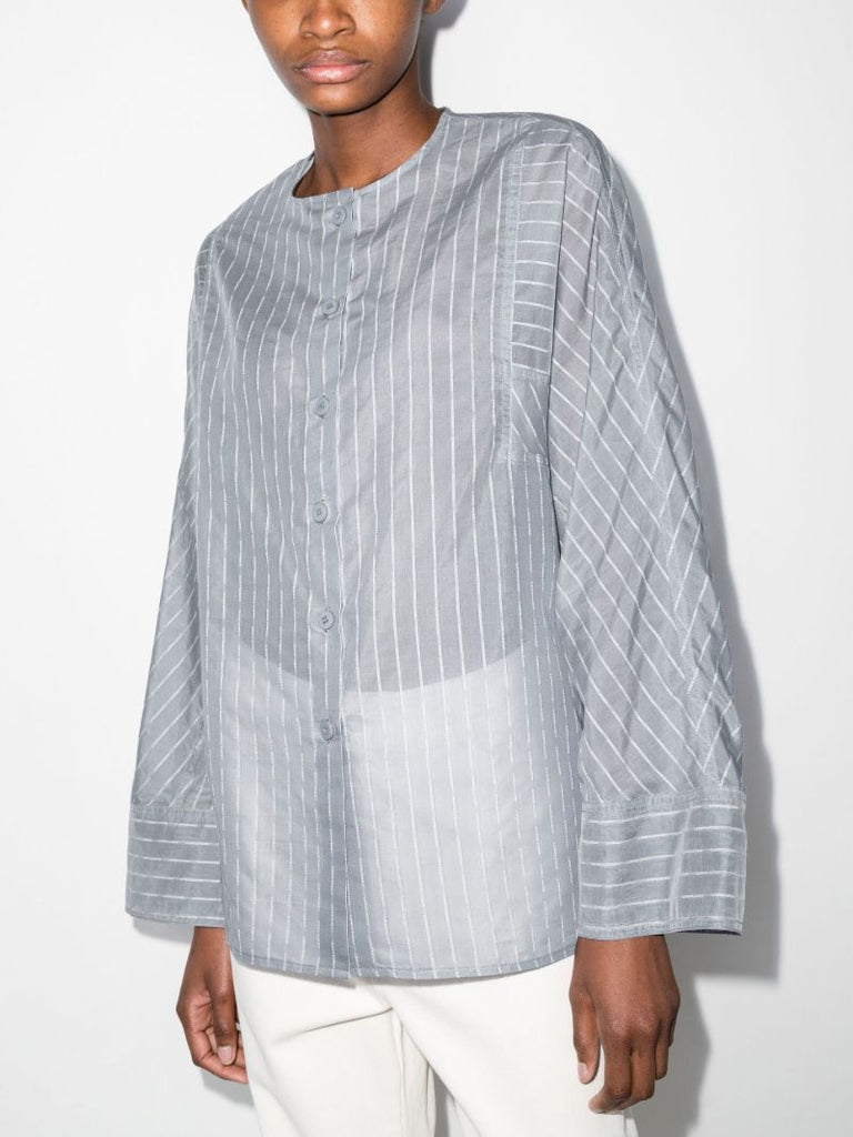 Collarless Striped Shirt