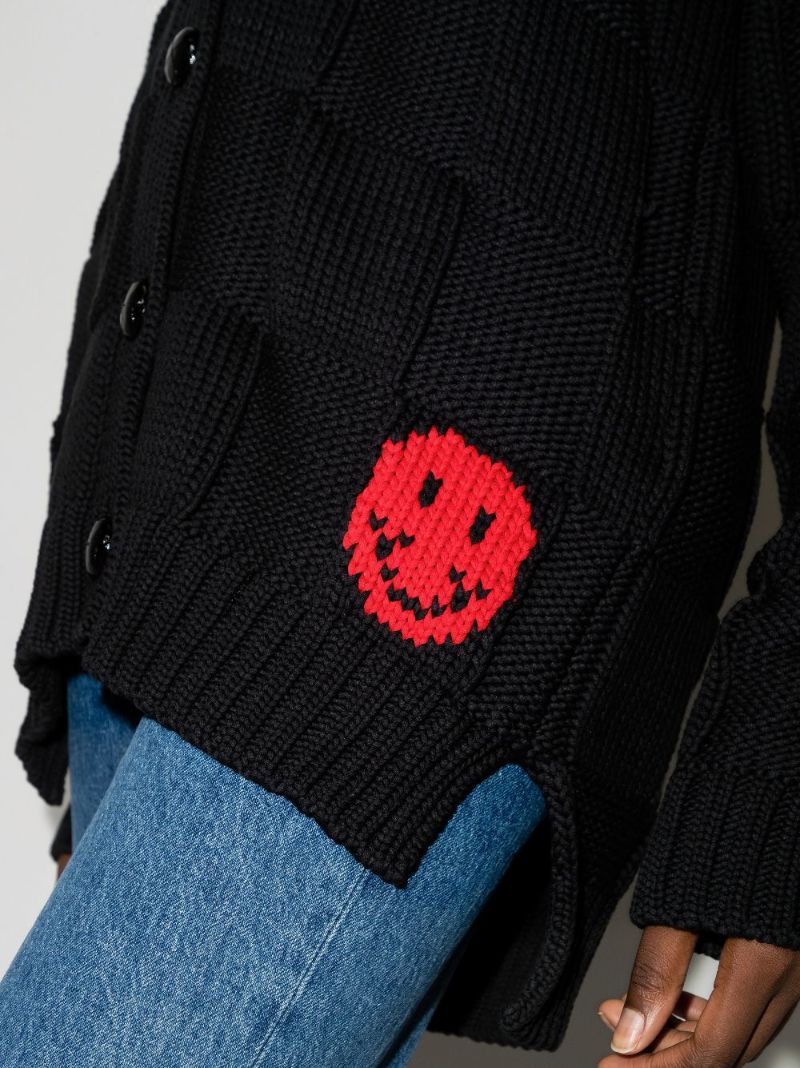 Smiley Face Contrast Collar Cardigan