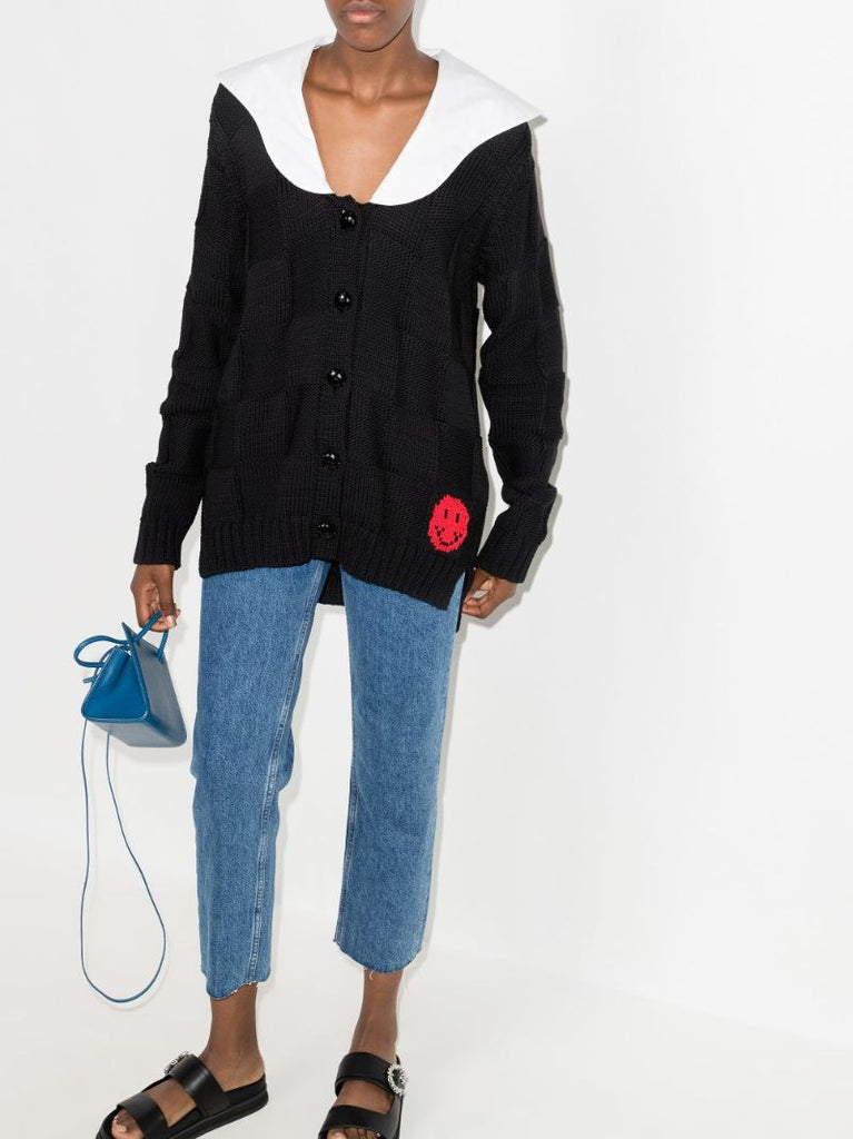 Smiley Face Contrast Collar Cardigan