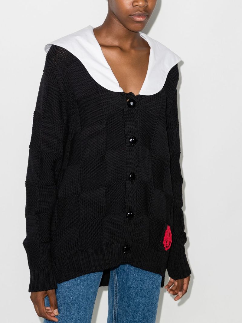 Smiley Face Contrast Collar Cardigan
