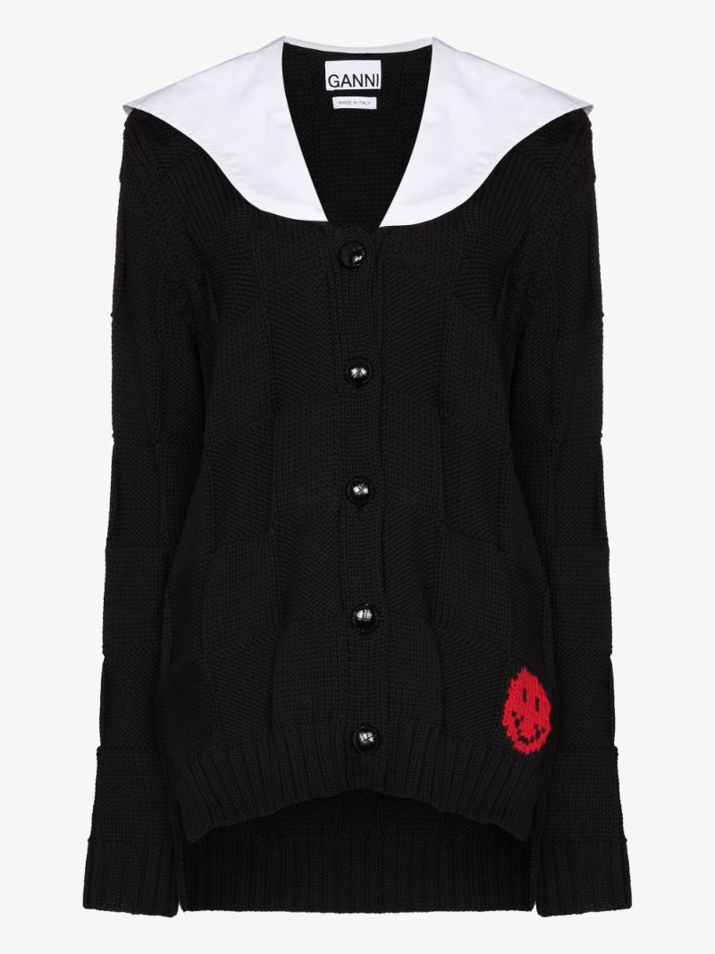 Smiley Face Contrast Collar Cardigan