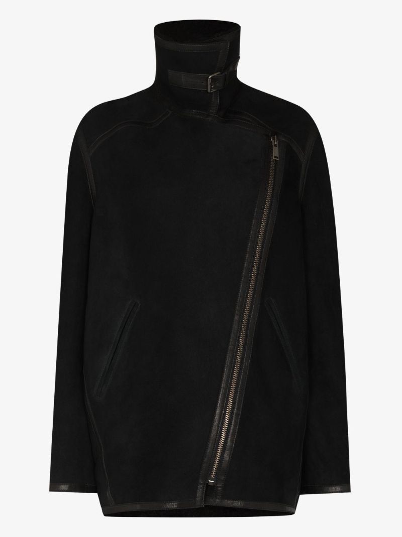Azario Shearling Trim Biker Coat