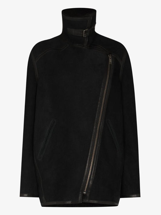Azario Shearling Trim Biker Coat