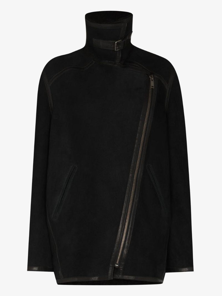 Azario Shearling Trim Biker Coat