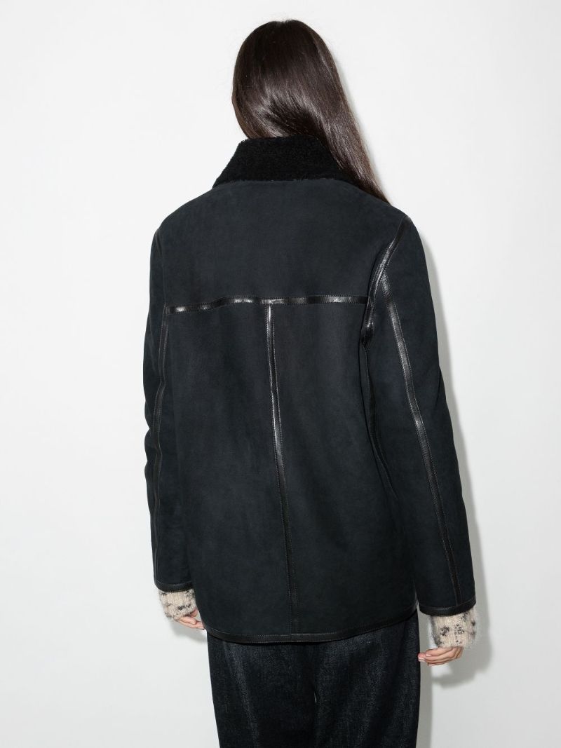 Azario Shearling Trim Biker Coat