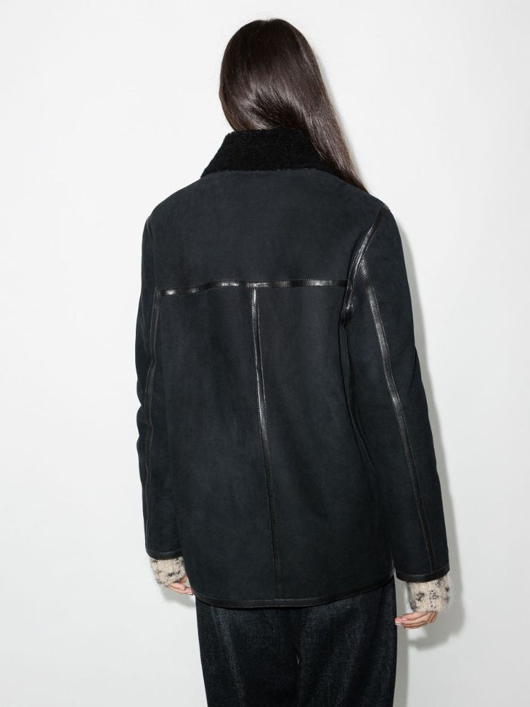 Azario Shearling Trim Biker Coat