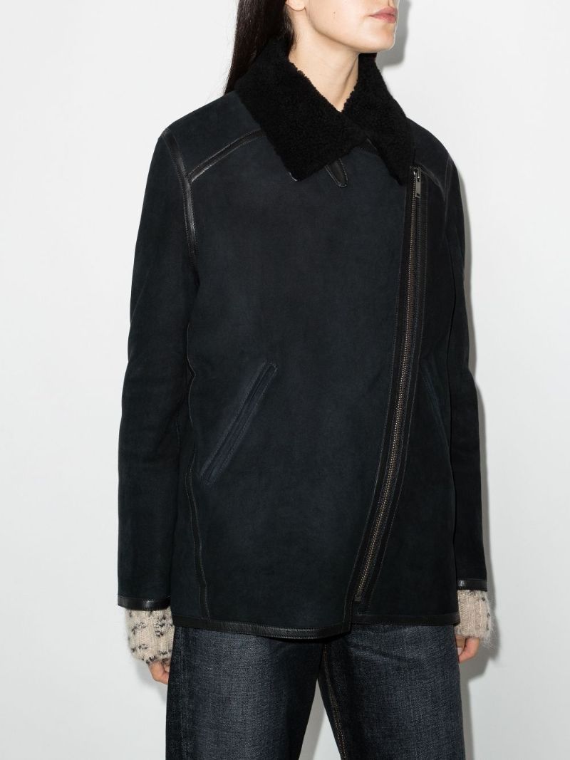 Azario Shearling Trim Biker Coat