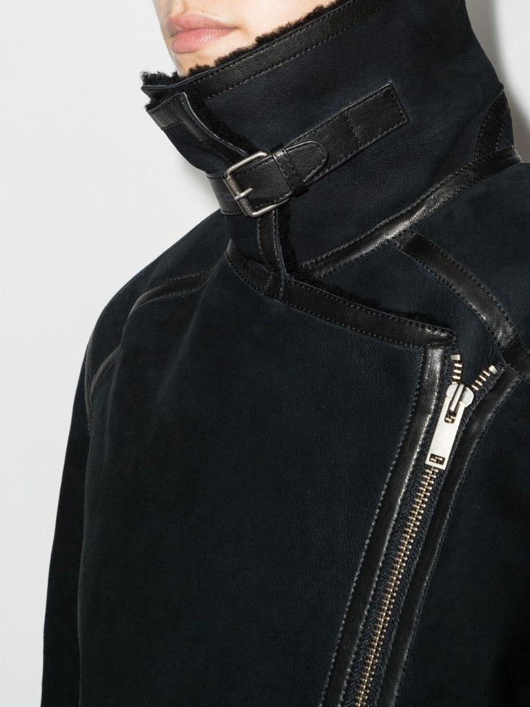 Azario Shearling Trim Biker Coat