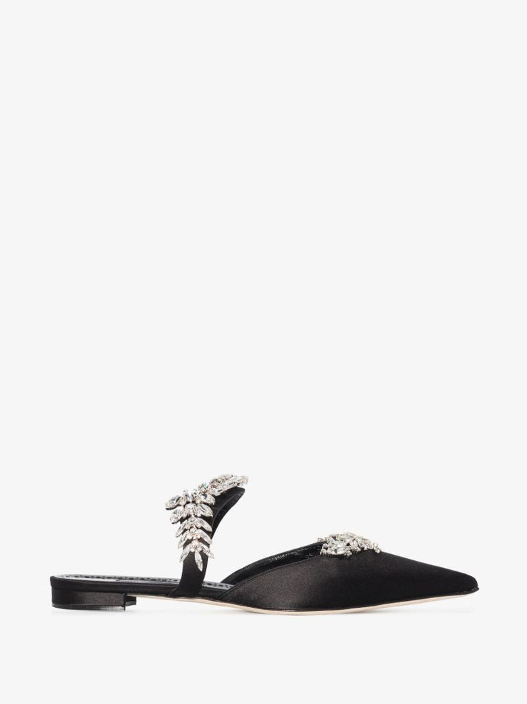 Black Lurum Crystal Satin Mules