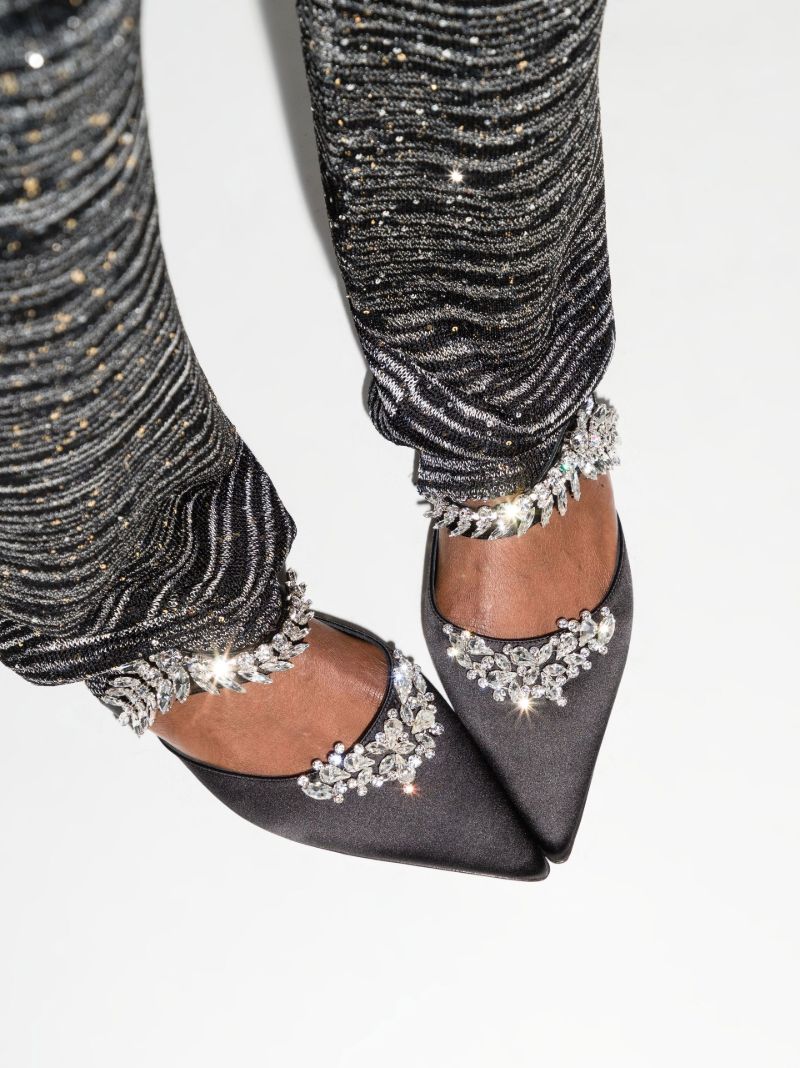 Black Lurum Crystal Satin Mules