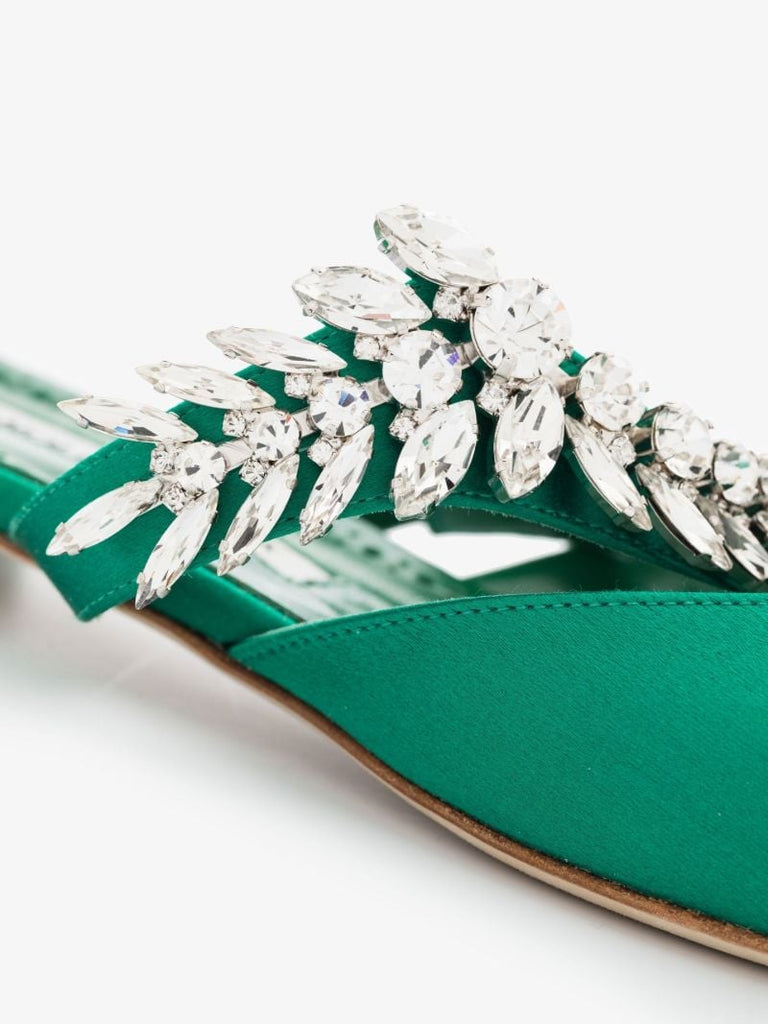 Green Lurum Crystal Satin Mules