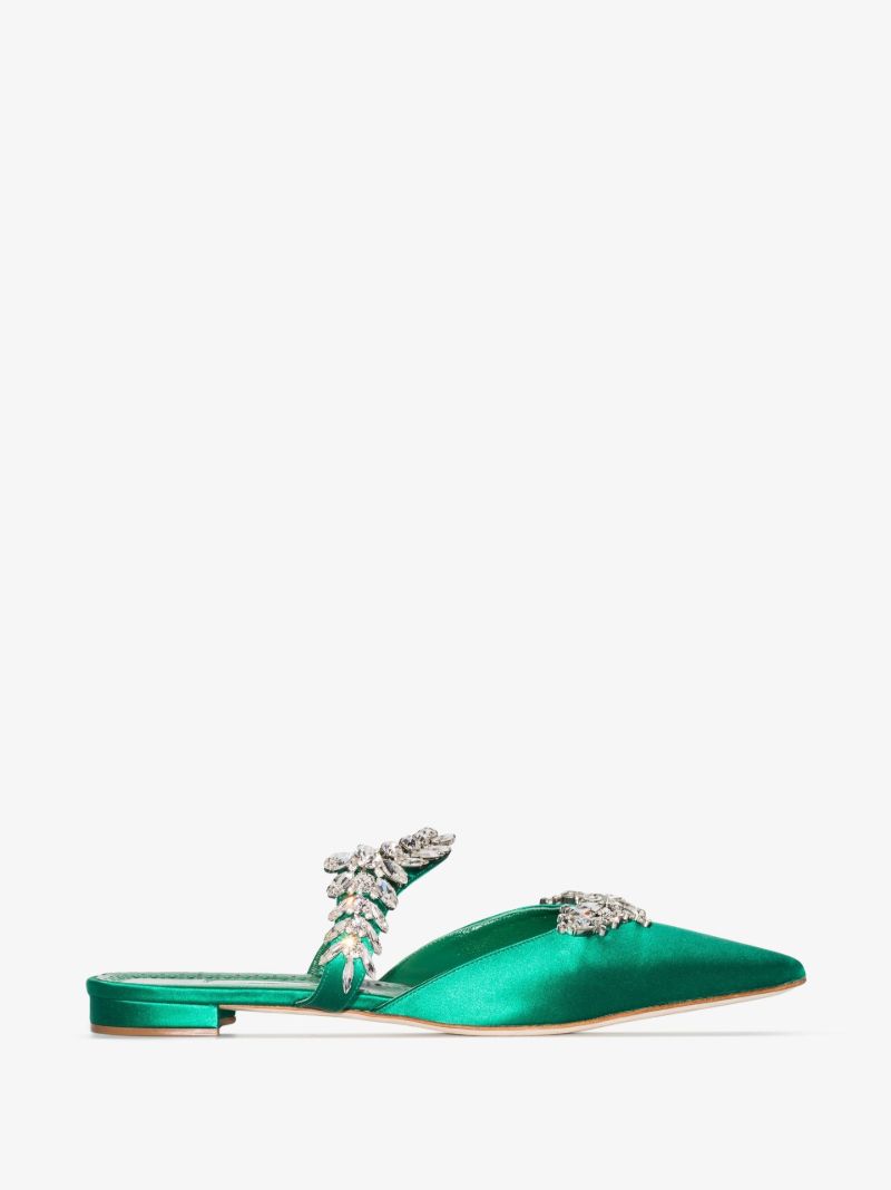 Green Lurum Crystal Satin Mules