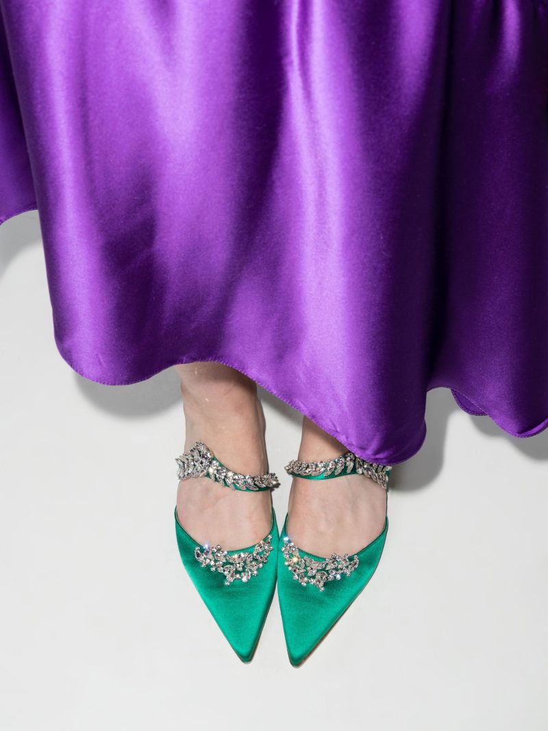 Green Lurum Crystal Satin Mules