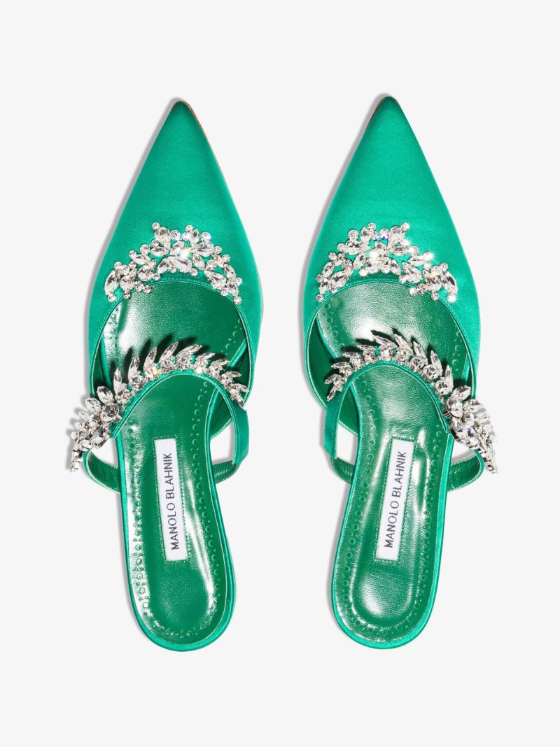 Green Lurum Crystal Satin Mules