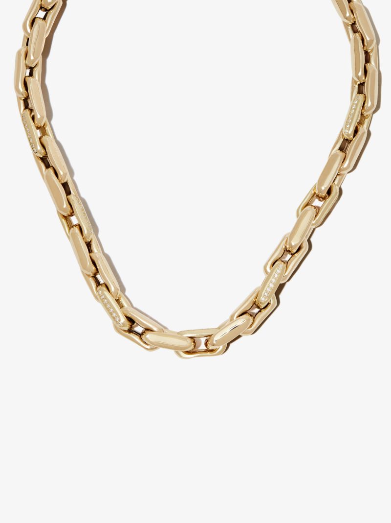 14k Yellow Gold Small Square Link Diamond Necklace