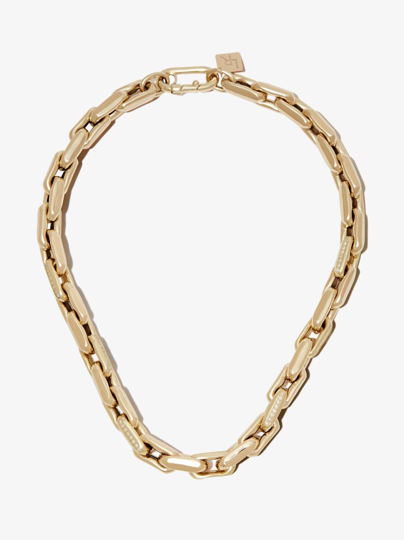 14k Yellow Gold Small Square Link Diamond Necklace