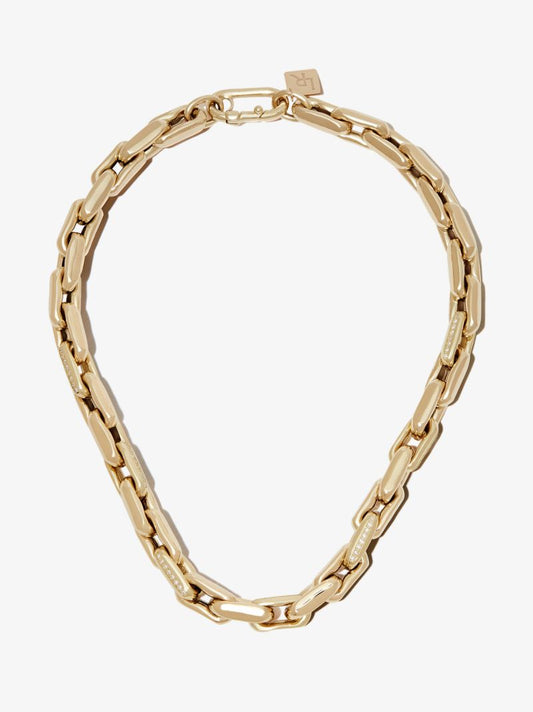 14k Yellow Gold Small Square Link Diamond Necklace