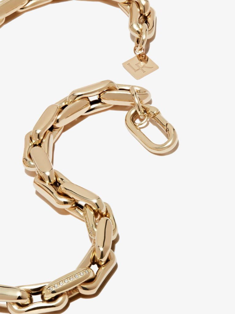 14k Yellow Gold Small Square Link Diamond Necklace